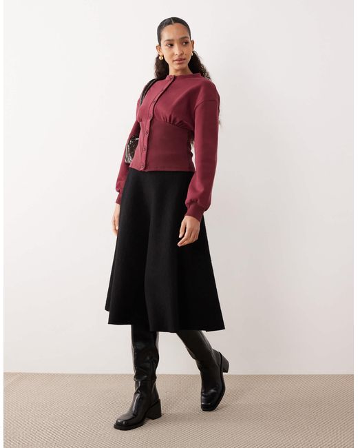 ASOS Red Cinched Button Through Sweatshirt