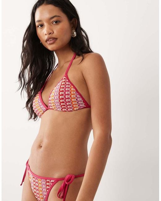 Accessorize Orange Crochet Triangle Bikini Top
