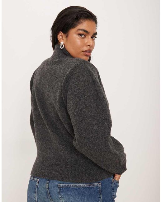 ASOS Black Asos Design Curve Shoulder Pad Extreme Sleeve Waisted Jumper
