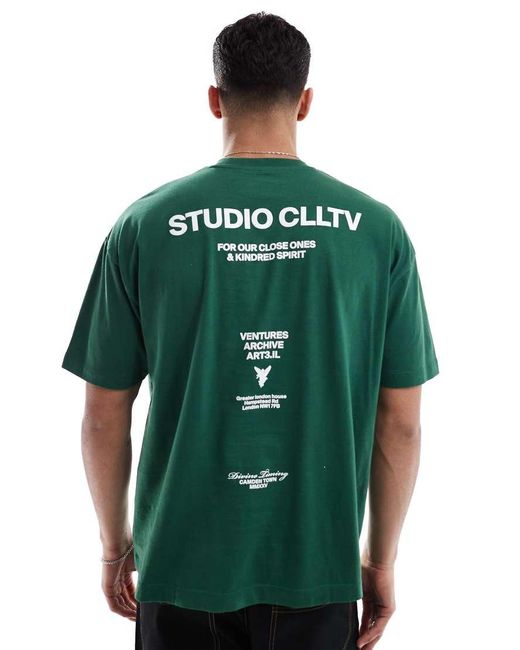 ASOS Green Oversized T-shirt With Text Back Graphic for men