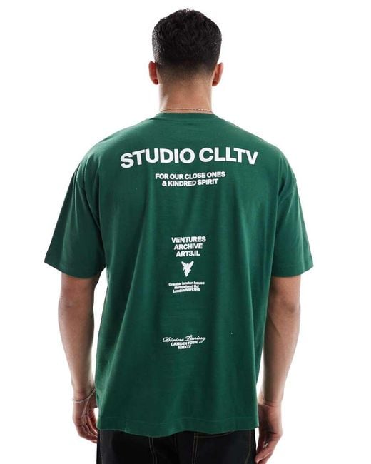 Camiseta Verde Extragrande Con Estampado Gráfico De Texto En La Espalda De ASOS de hombre de color Green