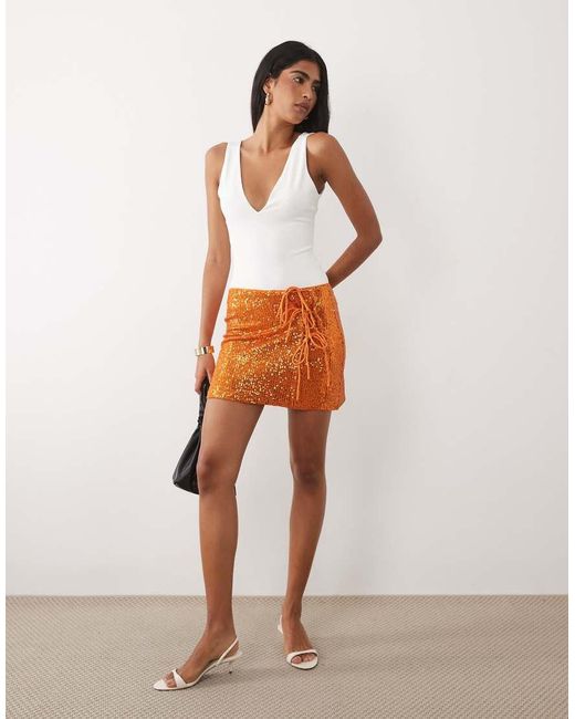 ASOS White Sequin Tie Side Mini Skirt