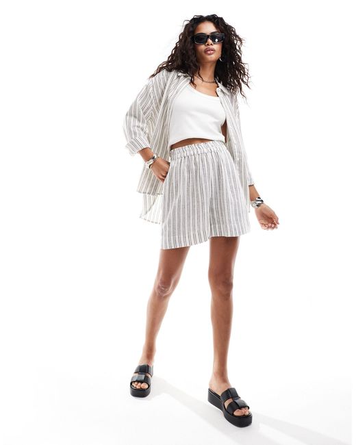 ONLY White Linen Mix Oversized Shirt Co-ord
