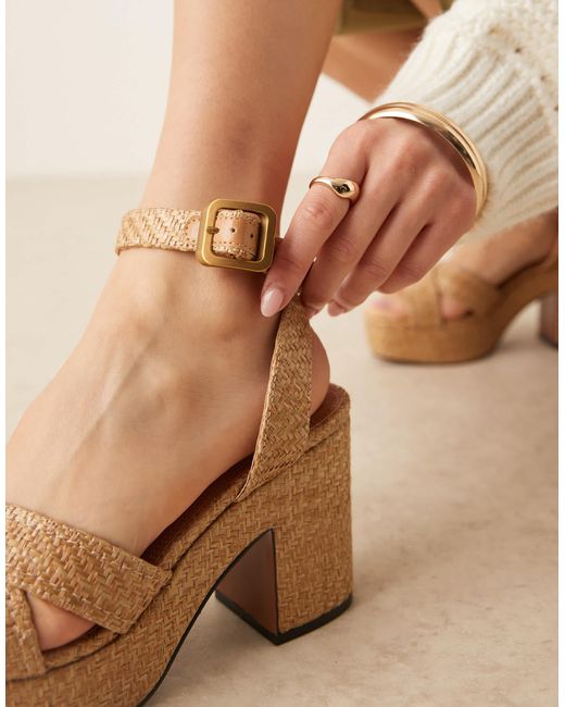Henley - sandales à talon mi-haut et semelle plateforme en raphia - naturel ASOS en coloris Natural