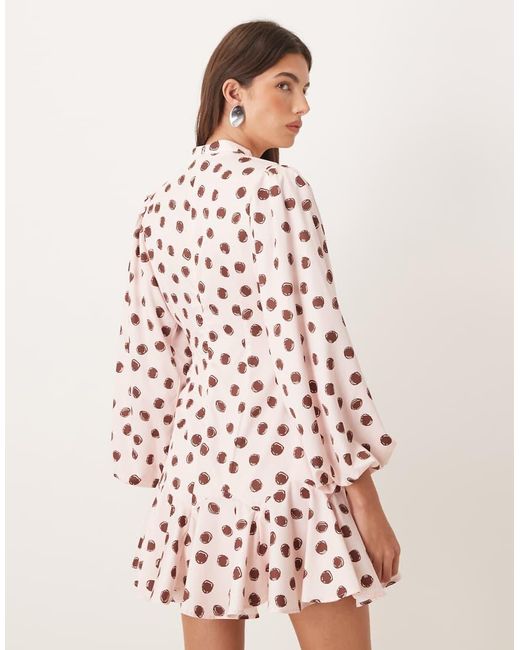 Sister Jane Pink Exclusive High Neck Balloon Sleeve Ruffle Drop Hem Mini Dress