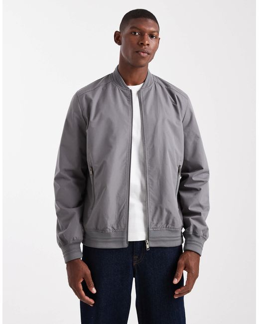Threadbare Gray Zip Front Bomber Jacket With Pockets for men