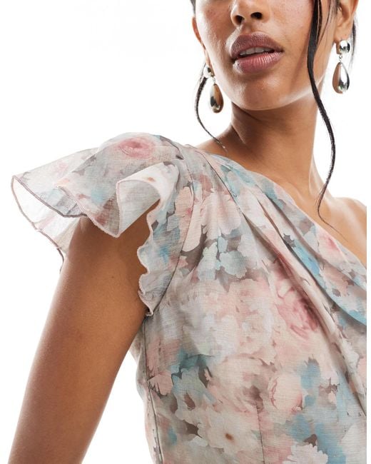 Vero Moda White Chiffon Ruffle Detail One Shoulder Maxi Dress