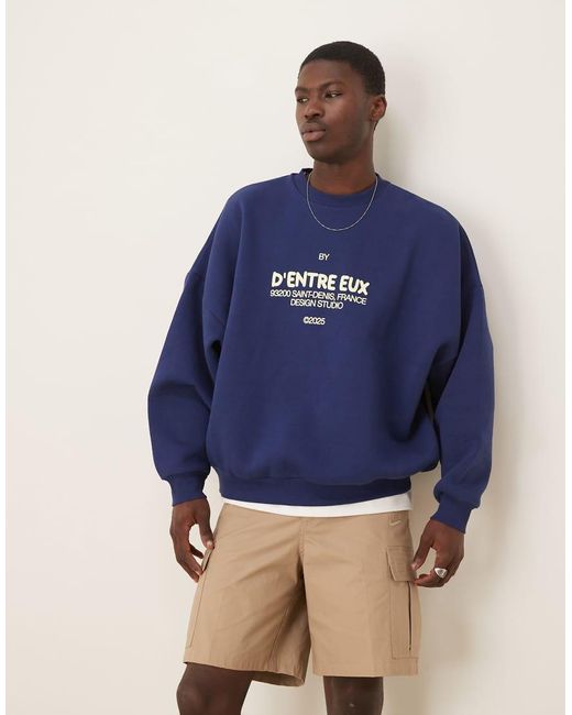 Sudadera Azul Marino Extragrande Con Estampado En El Pecho De ASOS de hombre de color Blue