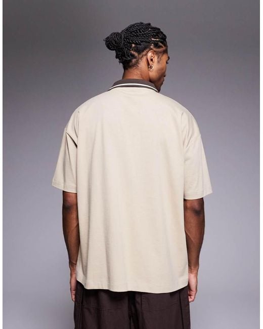Polo Beis Extragrande Con Estampado Gráfico Deportivo De -Neutro ASOS de hombre de color Gray