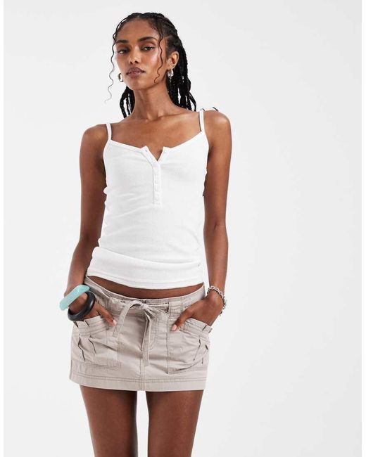 Hollister White Twill Tie Up Mini Skort