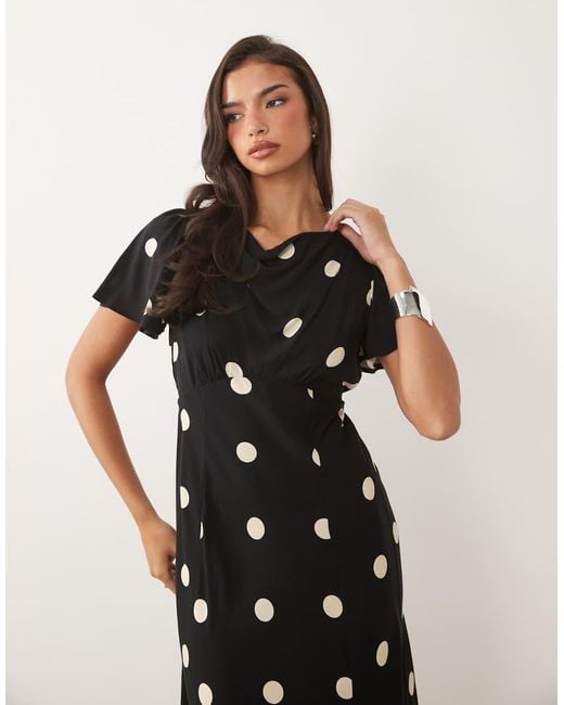 Nobody's Child Black Cheryl Cowl Neck Flutter Sleeve Slit Front Midi Dress