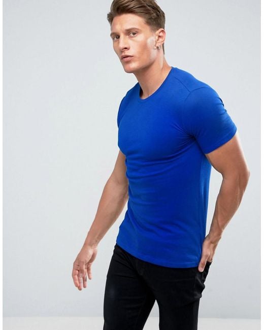 Bershka Slim Fit T-shirt In Royal Blue for men