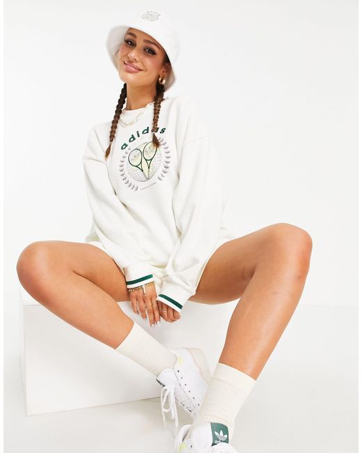 adidas Originals 'tennis Luxe' Logo Sweatshirt in White | Lyst UK