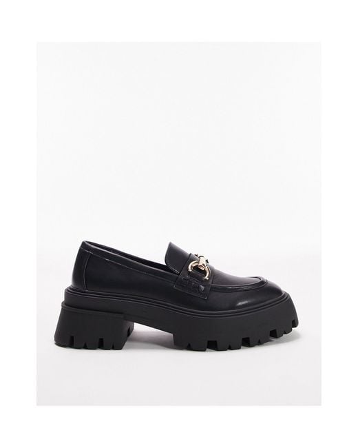TOPSHOP Black Lex Chunky Loafer With Metal Detail