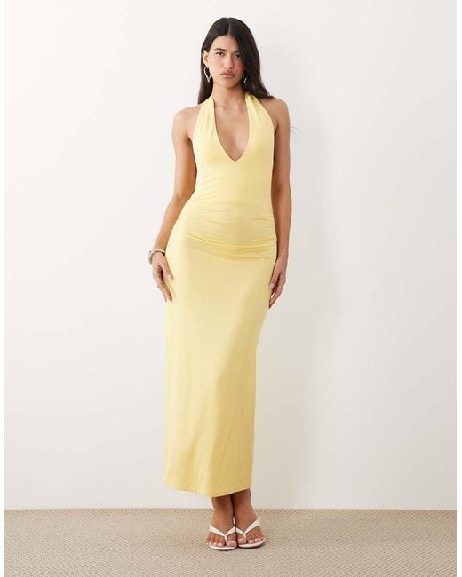 ASOS Yellow Tie Back Halter Midi