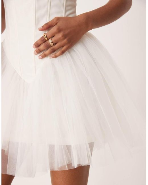 LACE & BEADS Natural Drop Waist Corset Detail Mini Dress