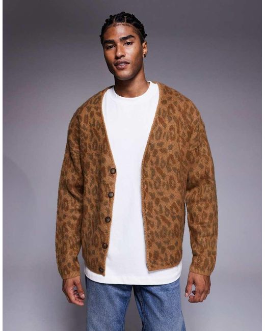 River Island Blue Knit Leopard Cardigan for men