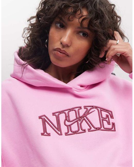 Nike Pink Studio Fleece Mid-Weight Varsity Graphic Oversized Hoodie