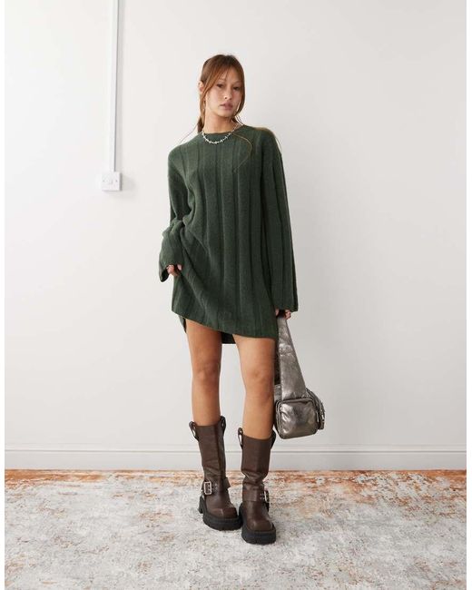 Weekday Green Fiona Chunky Rib Knitted Mini Dress