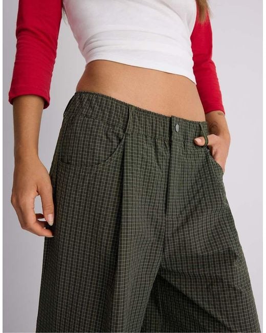 Stradivarius Red Check Parachute Trousers