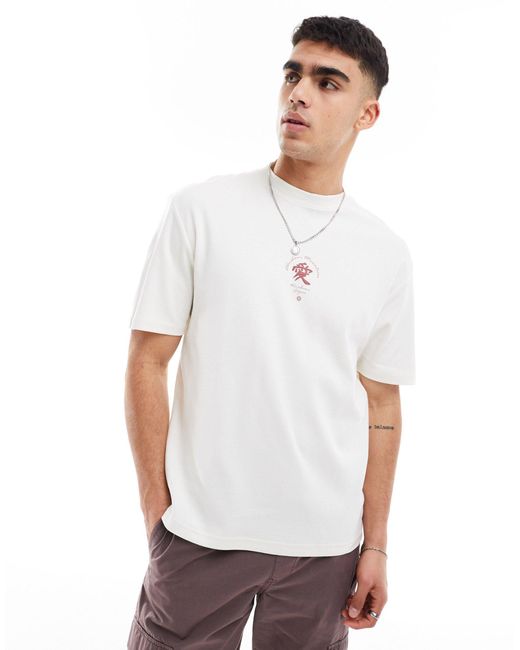 River Island White Short Sleeve Japanese Mountain Print T-shirt for men