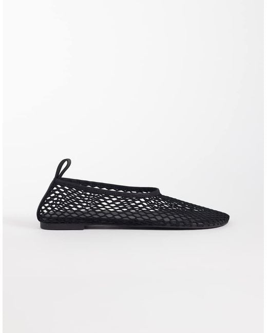 ARKET Black Mesh Square Toe Ballerina Flats