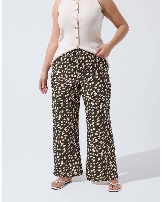 Yours Clothing White Deer Print Wide Leg Trousers
