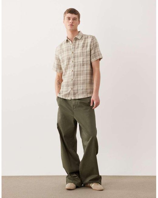ASOS Natural Regular Fit Textured Check Shirt for men