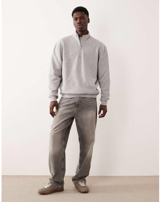 ASOS Gray Essentials Sweatshirt With Quarter Zip for men