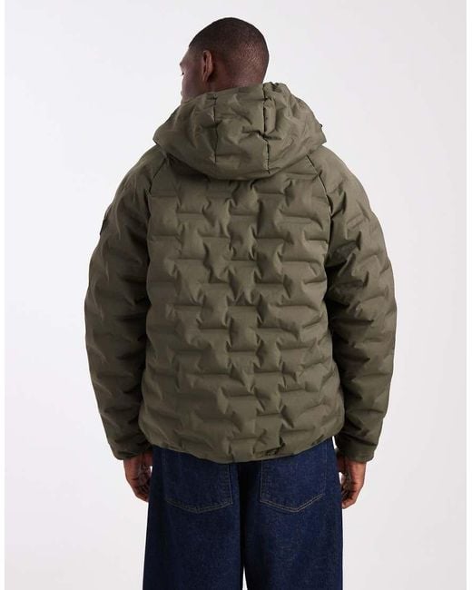 Threadbare Green Textured Puffer Coat With Hood for men