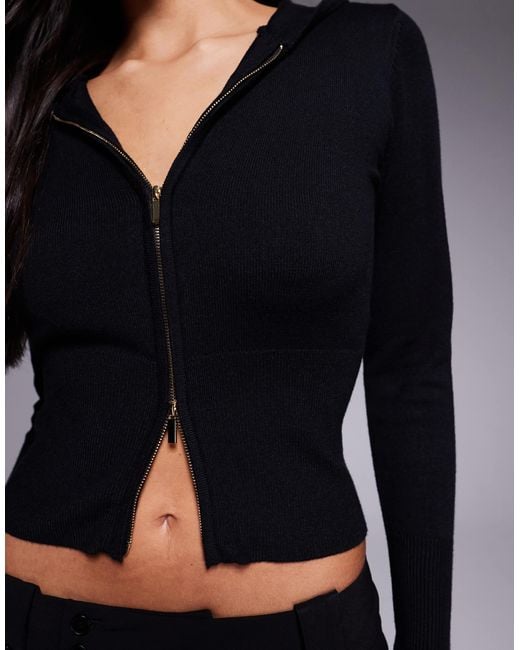 Tiger Mist Black Sarina Zip-up Hooded Long Sleeve Top