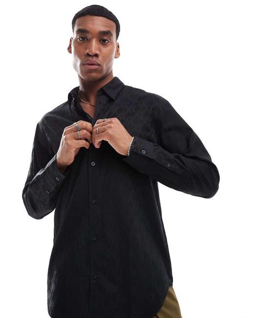 ARMANI EXCHANGE Black Logo Printed Satin Shirt for men