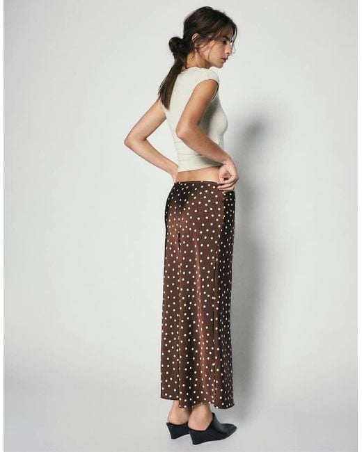 Pull&Bear Natural Satin Drawstring Midi Skirt