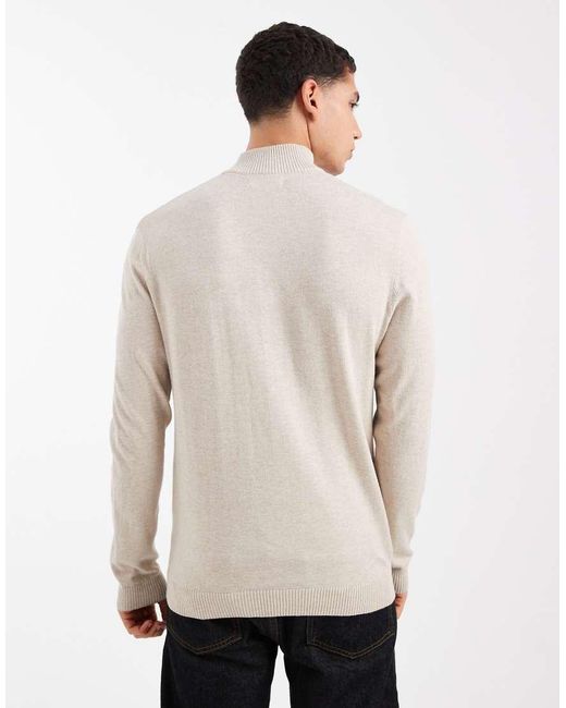 Only & Sons Natural Quarter Zip Knitted Jumper for men