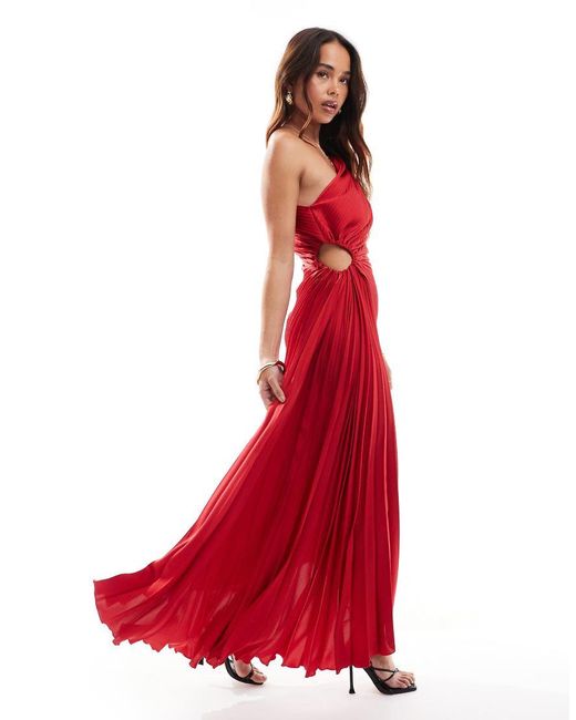 Mango Red One Shoulder Cut Out Midi Dress