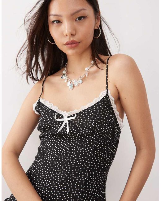Lioness Black Yves Strappy Contrast Lace Trim Polka Dot Ruffle Skirt Mini Dress