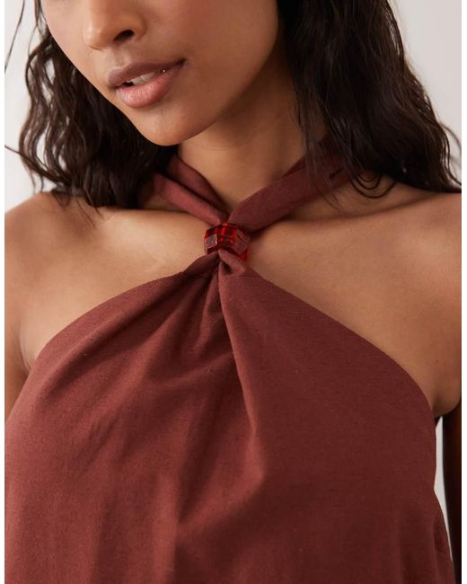 New Look Red Beaded Halter Neck Mini Dress