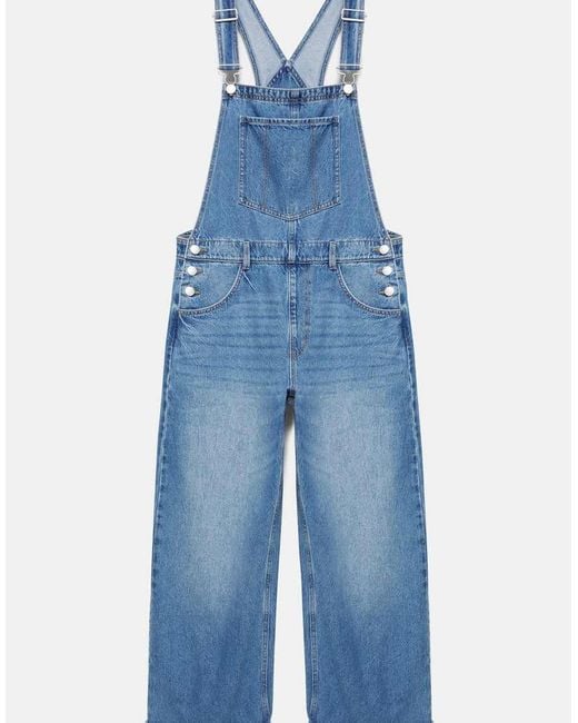 Pull&Bear Blue Long Denim Dungarees