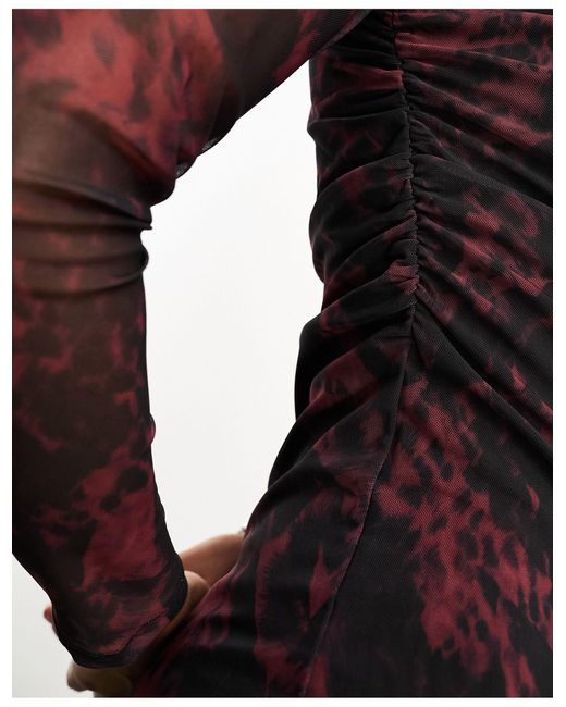 AllSaints Multicolor X Asos Exclusive Tia Mesh Long Sleeve Midi Dress
