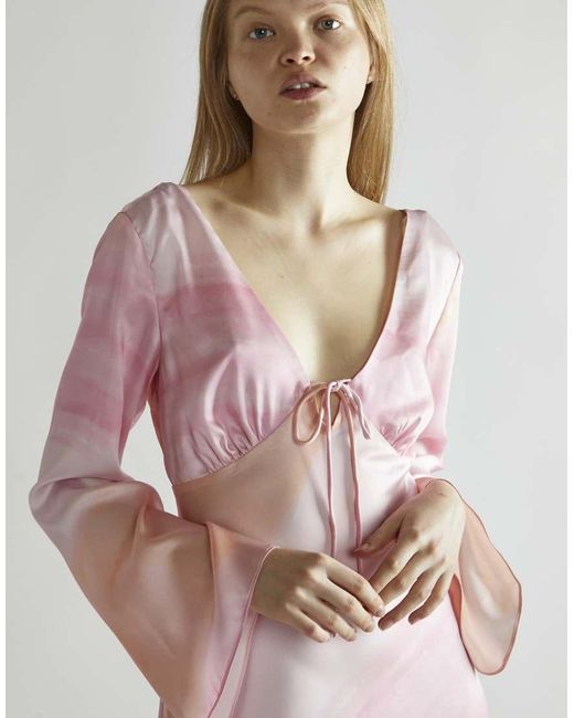 Glamorous Pink Long Flared Sleeve Midi Dress