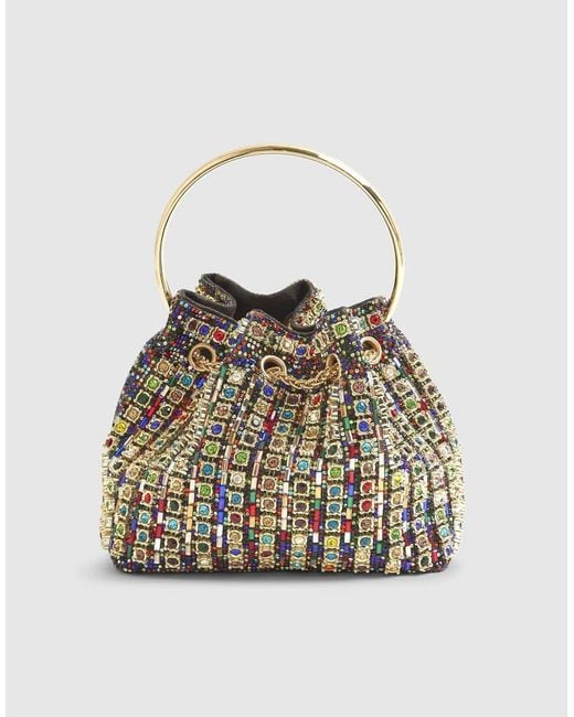 River Island White Gem Embellished Bucket Clutch Bag