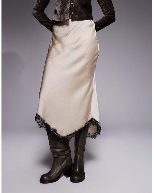 River Island Multicolor Satin Skirt With Lace Detail