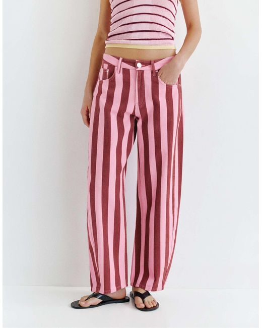Jean barrel à rayures Pull&Bear en coloris Red