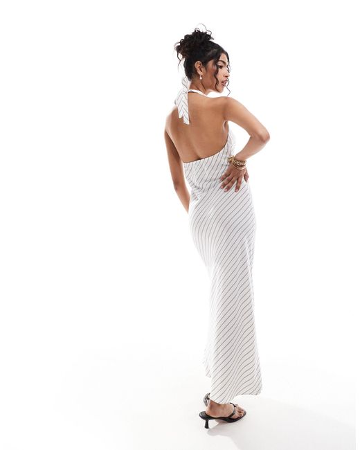Bershka White Striped Halterneck Maxi Dress