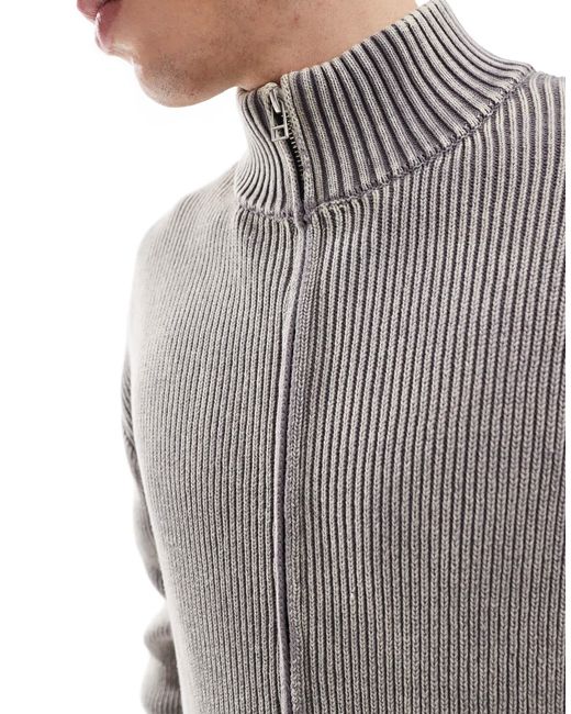 Pull&Bear Gray Zip Through Knitted Jumper for men