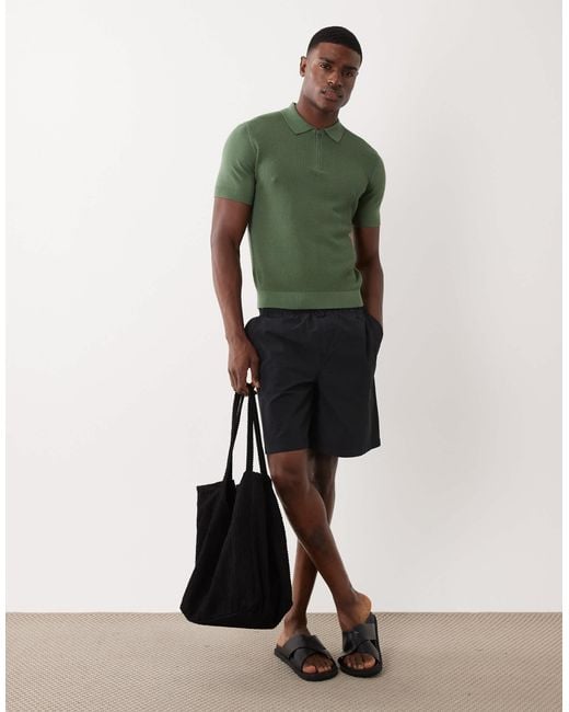 Mango Green Quarter Zip Poloshirt for men