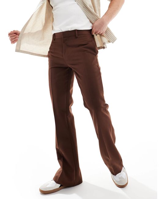 ASOS Brown Smart Flared Trousers for men