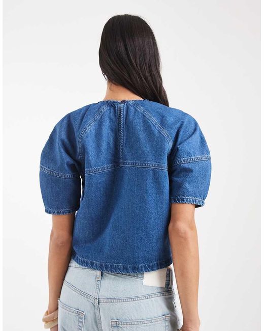 ASOS Blue Raglan Cocoon Sleeve Smock Denim Top