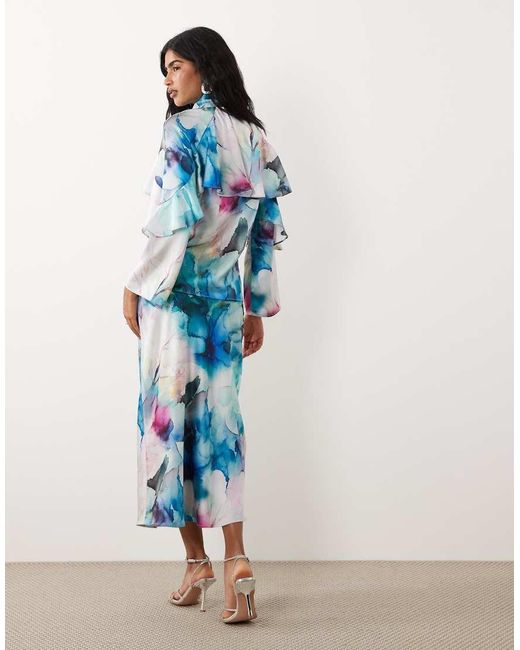 Iyal Blue Satin Midi Skirt Co-Ord