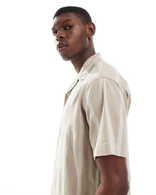 Chemise rayée en lin mélangé Jack & Jones pour homme en coloris White